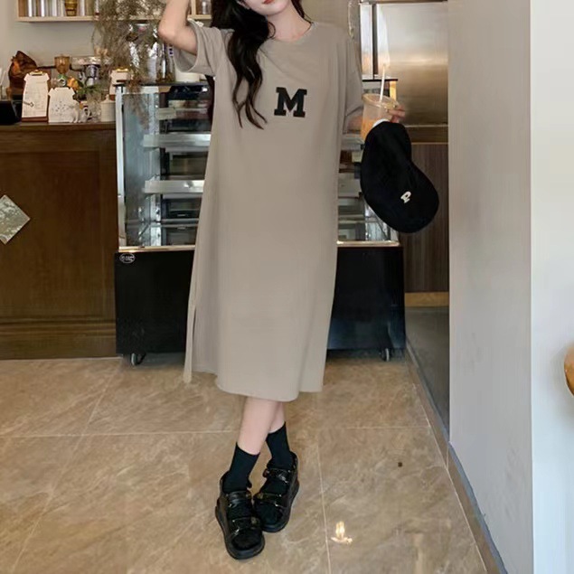 Picture of Summer New plus size Women's chubby girl Loose Belly Covering Base Shirt Women's Slim Long Over-the-Knee T-Shirt Dress