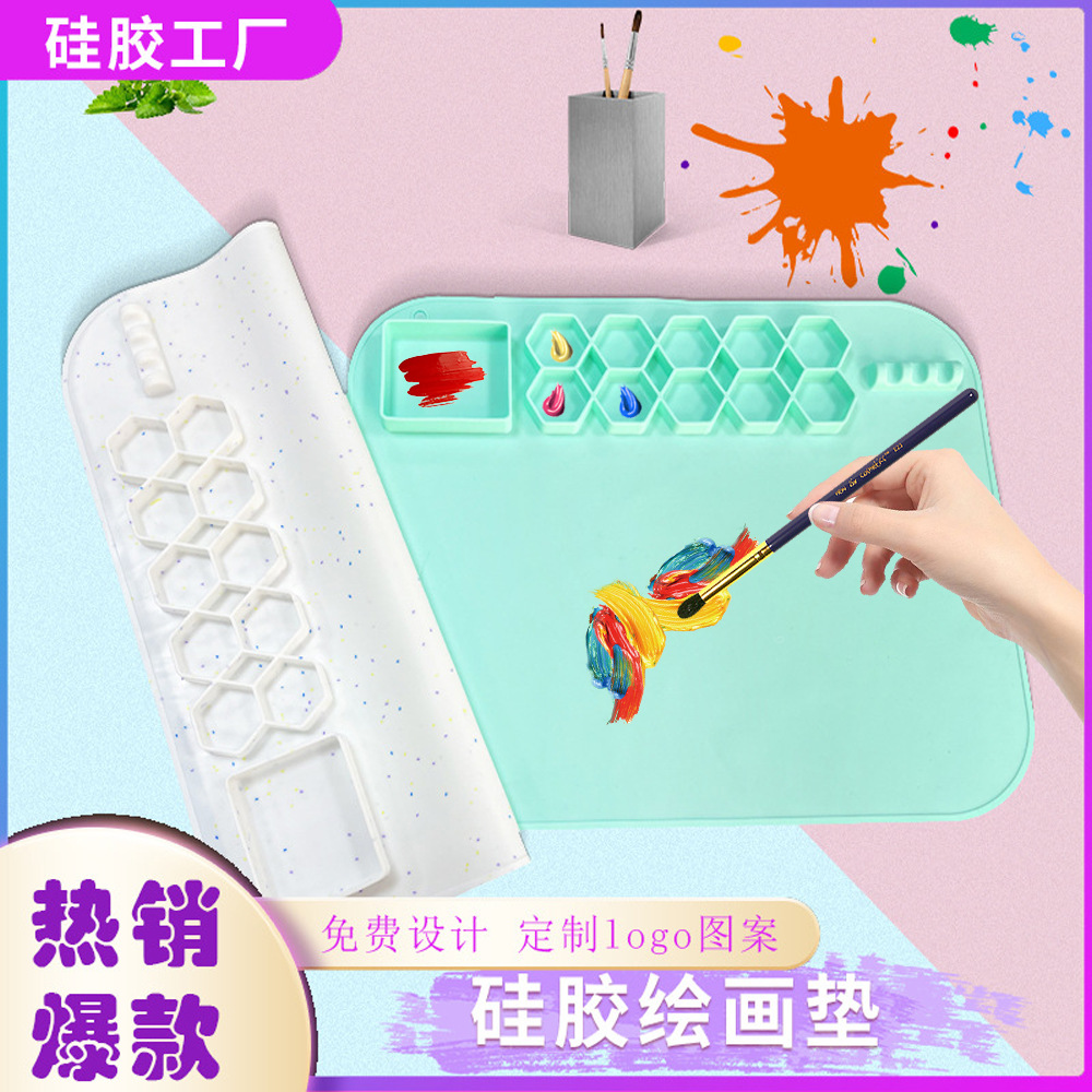 Cross-border silicone painting pad children's graffiti pad silicone painting pad easy-to-wipe easy-to-wash pigment ink silicone palette