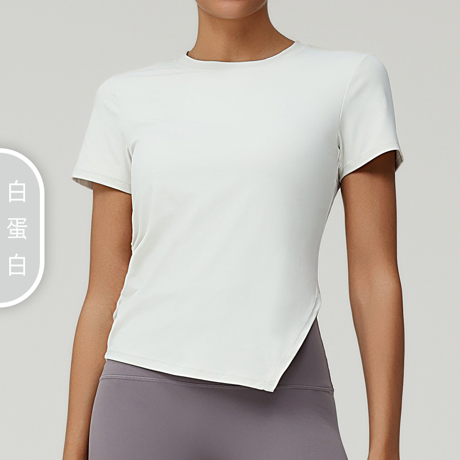 Picture of Cross-border Pleated Slim-fit Irregular Split Yoga Suit Short-sleeved Round Neck Running Fitness Yoga T-shirt