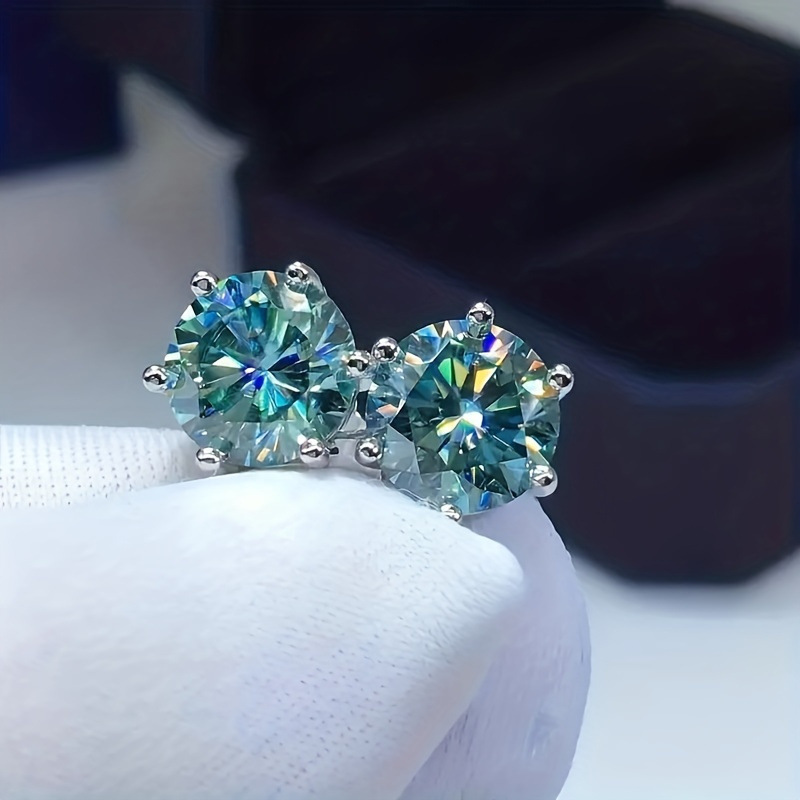 Picture of Factory in stock S925 Sterling Silver Blue Green Mosan Diamond Classic Six-claw Earrings Women's Earrings Cross-border Direct Selling High-level Sense