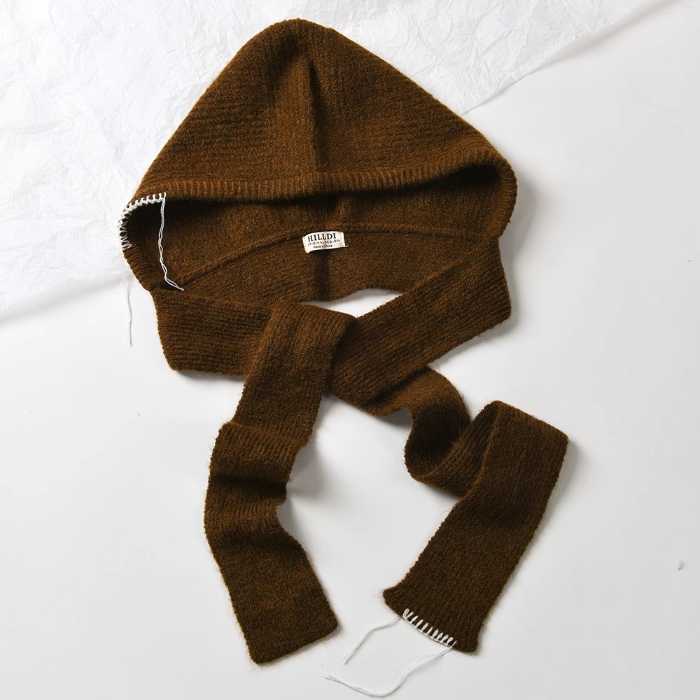 Picture of Senior Balaclava Hat Women's Outer Lace Solid Color Knitted Warm Ear Wool Hat Autumn and Winter New