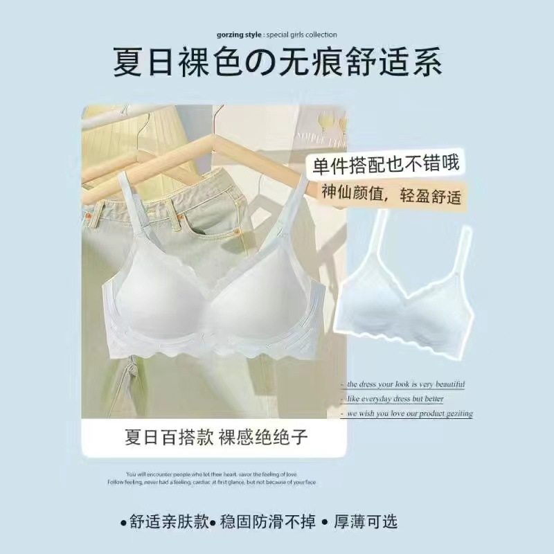 Picture of Seamless Underwear Women's Rim-free One-piece Beautiful Back Push-up Bra Girls' Underwear Collecting Paramita Bra Summer Small
