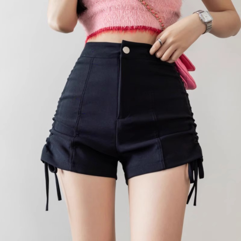 High Waist with Tie on Both Sides One Button Black Pure Desire Women's Fall/Winter 2025 Korean Style All-Match Slim Outer Wear Shorts