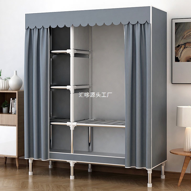 Simple Fabric Wardrobe for Home Bedroom Rental Room, All-Steel Frame, Sturdy and Durable, Economical Storage Fabric Closet for Small Apartments