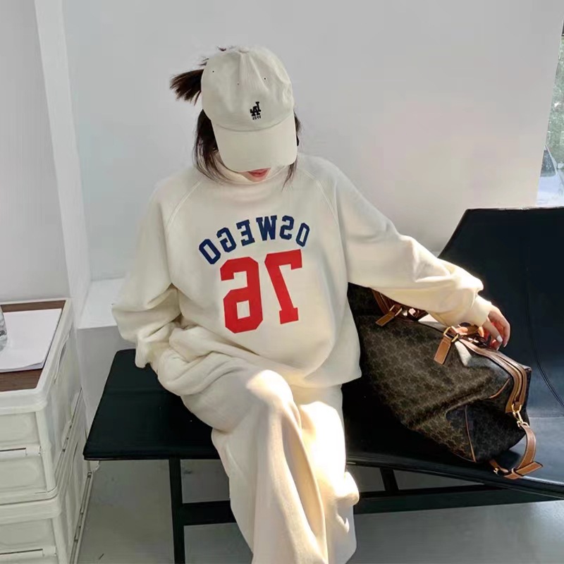 Autumn 2023 new style salt wear sports sweater suit women's high-grade casual fashion wide-leg pants two-piece suit