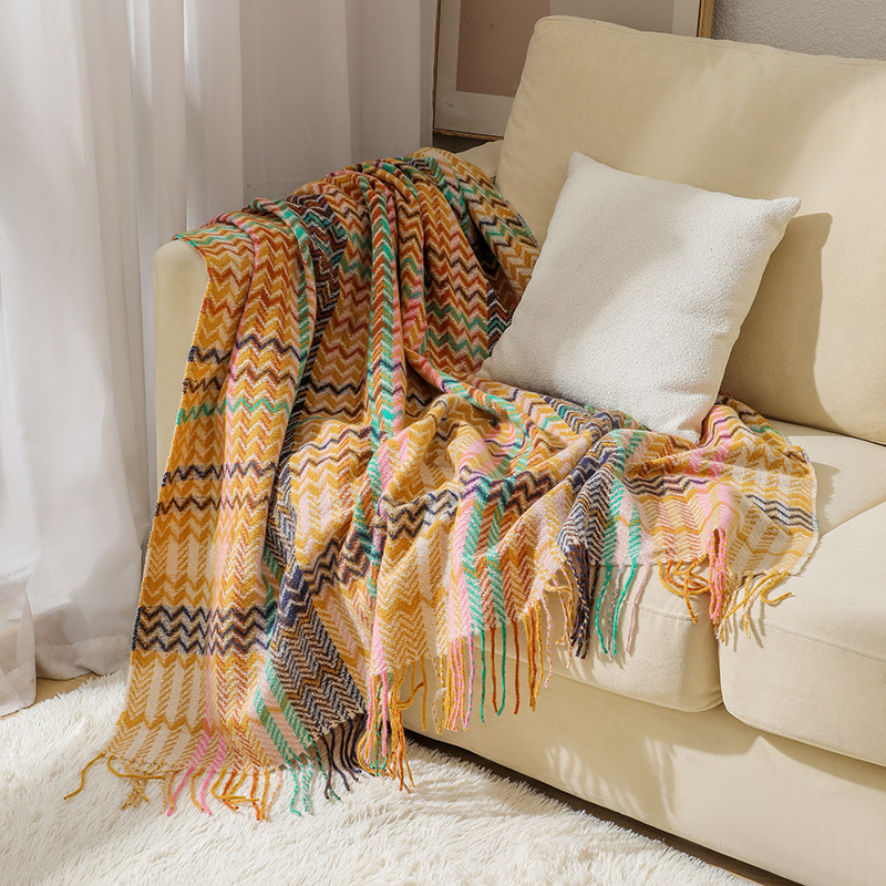 Picture of Sofa Blanket, Throw Blanket, Air Conditioning Blanket, Wavy Ethnic Style Woven Bed Sheets, Sofa Towel, Tablecloth, Summer Blanket