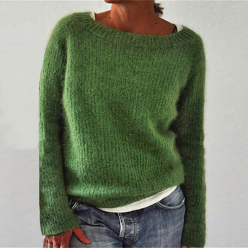 Picture of 2024 Amazon New Sweater Women's Solid Color Quiet Basic Sweater Sweater Round Neck Fashionable and Easiest for Match