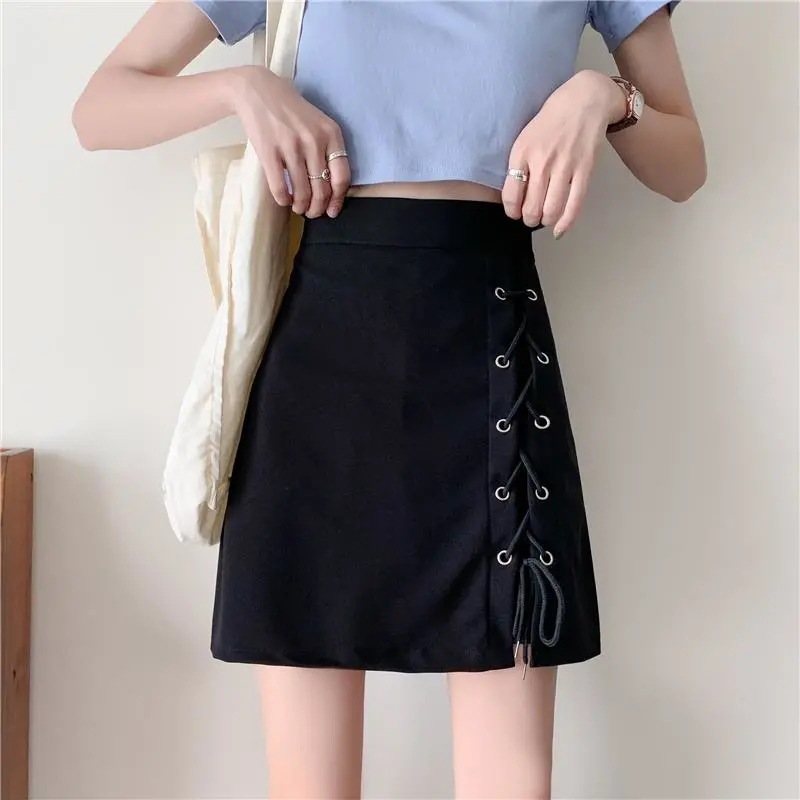 2022 Summer New Anti-glare Skirt Women's High Waist Strap Skirt Design Sense A- line Skirt Slimming Hip Skirt