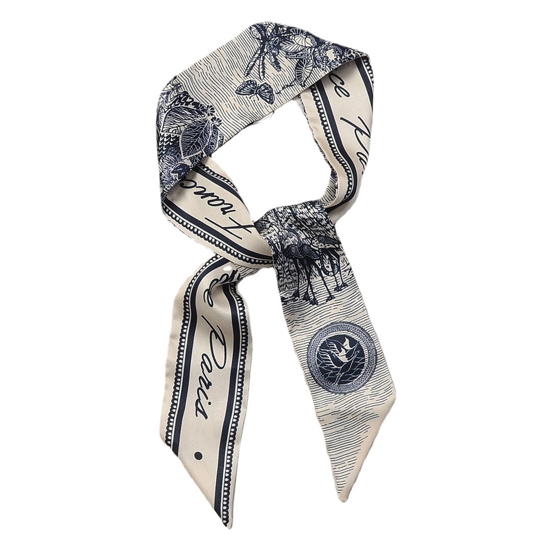 Silk Scarf Hair Belt Women's Multifunctional Tie Hair Tie Bag Handle Silk Scarf Retro Commuter Ribbon Long Scarf Scarf Wholesale