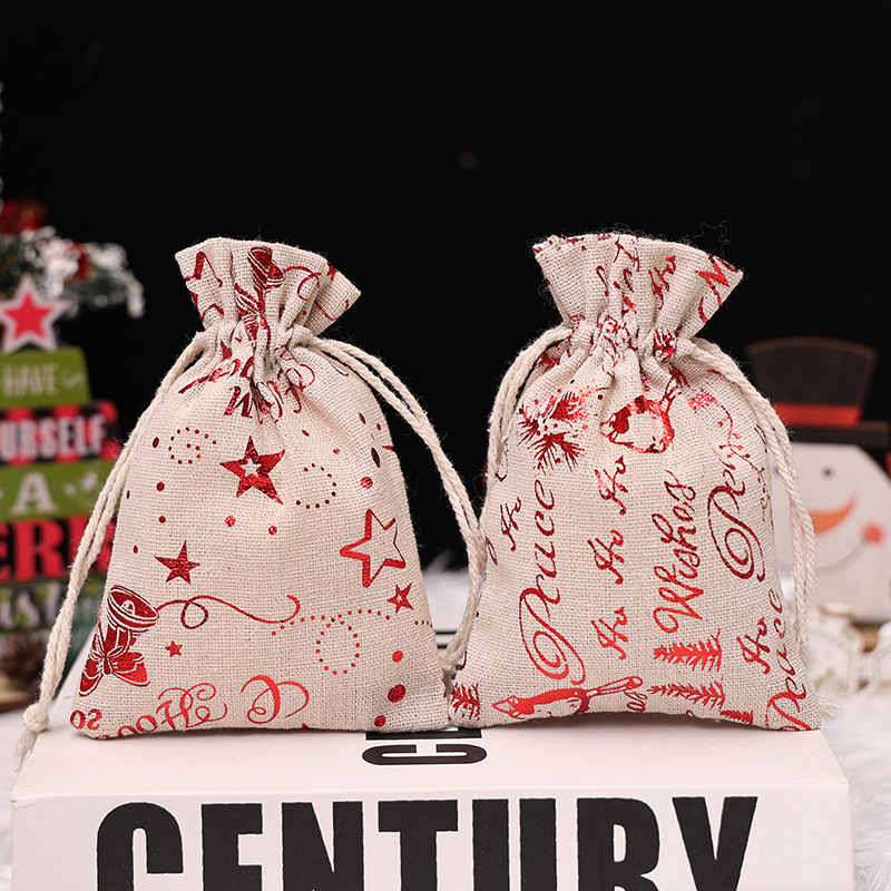 New Christmas gift bag cotton and linen gilding gift bag children's candy bag linen drawstring drawstring gift bag