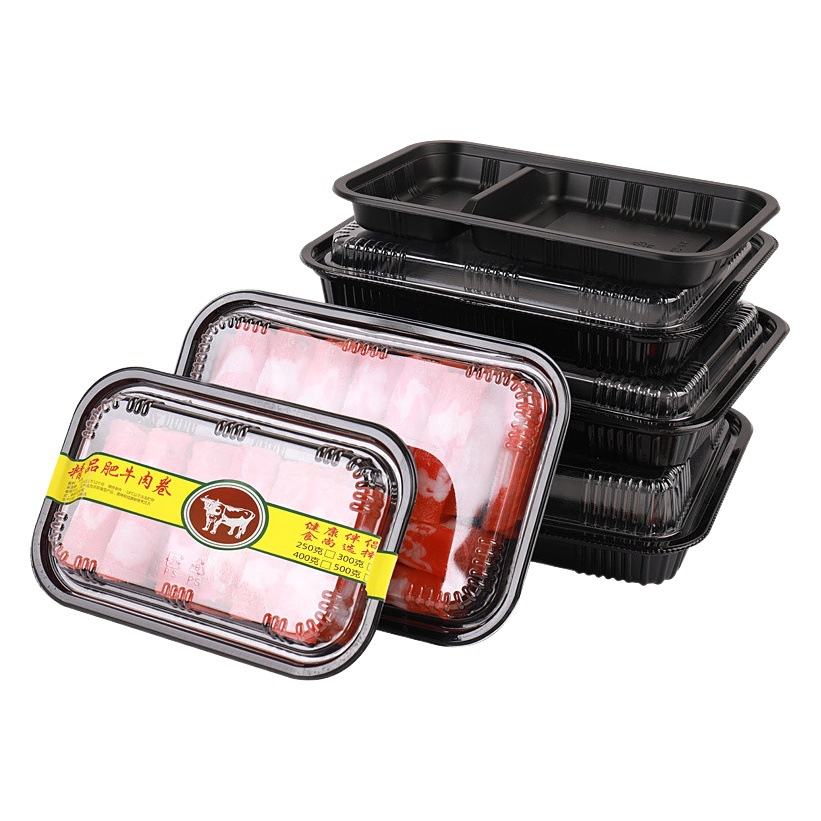 Disposable Meat Slice Packaging Box Supermarket Takeout Crisper Transparent Sealed Buckle Beef and Mutton Roll Packaging Box Wholesale