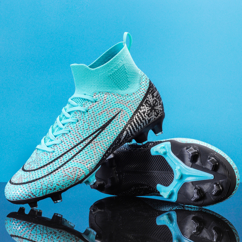 Picture of Cross-Border High-Top Adult Football Shoes for Men and Women Tf Broken Spikes Artificial Turf Ag Long Spikes Student Training Football Shoes Wholesale