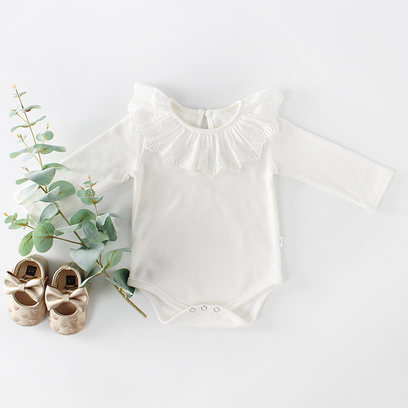 Picture of Ins 2025 Spring New Product Girls Baby Lace Collar Bag Fart Baby Cotton Long-Sleeved One-Piece Rompers