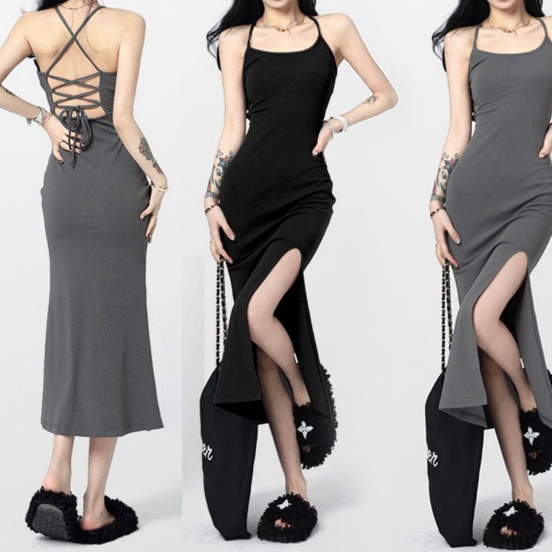 Pure desire suspenders sheath dress Hot Girl women's summer New tight sexy backless split dress for moms