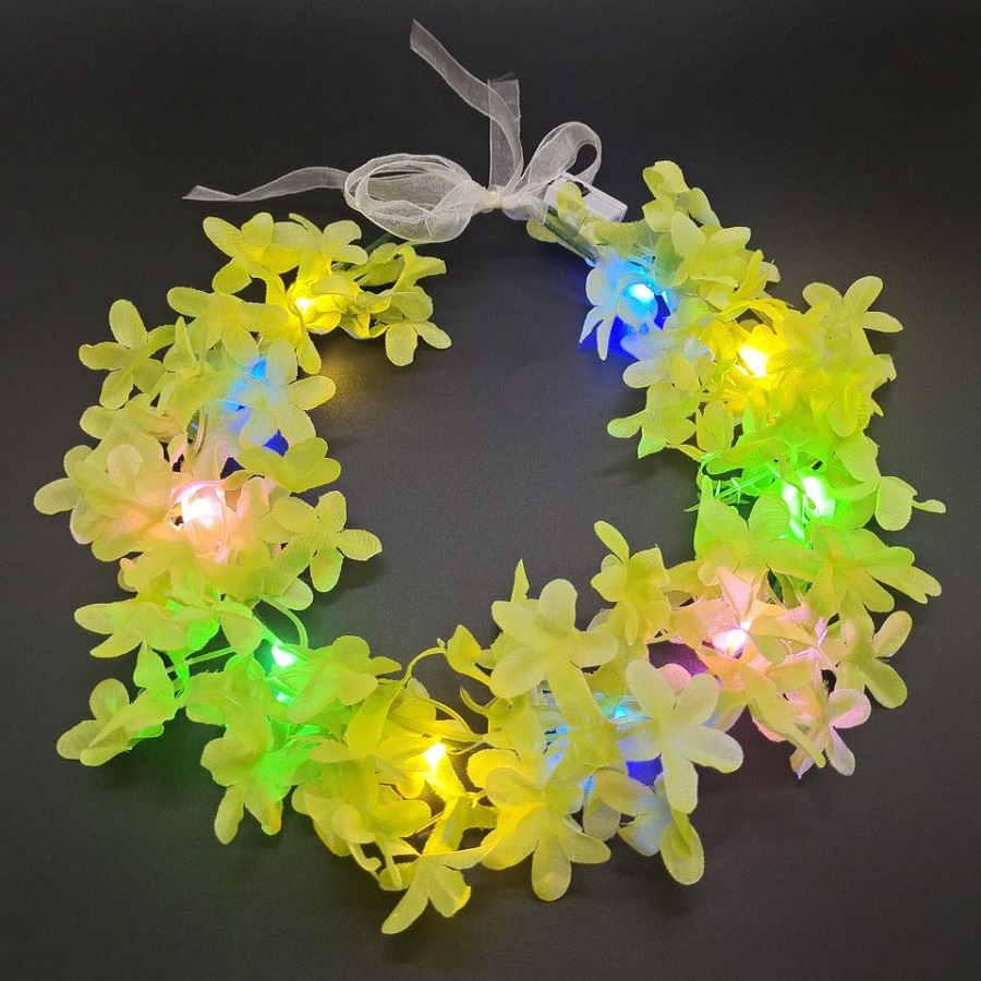 Picture of New luminous Garland Hawaiian headdress children adult stage performance green leaf flower piece headband stall night market