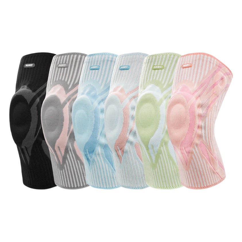 Knitted sports knee pad spring support running silicone shock absorption non-slip outdoor riding Fitness Mountaineering leg guard