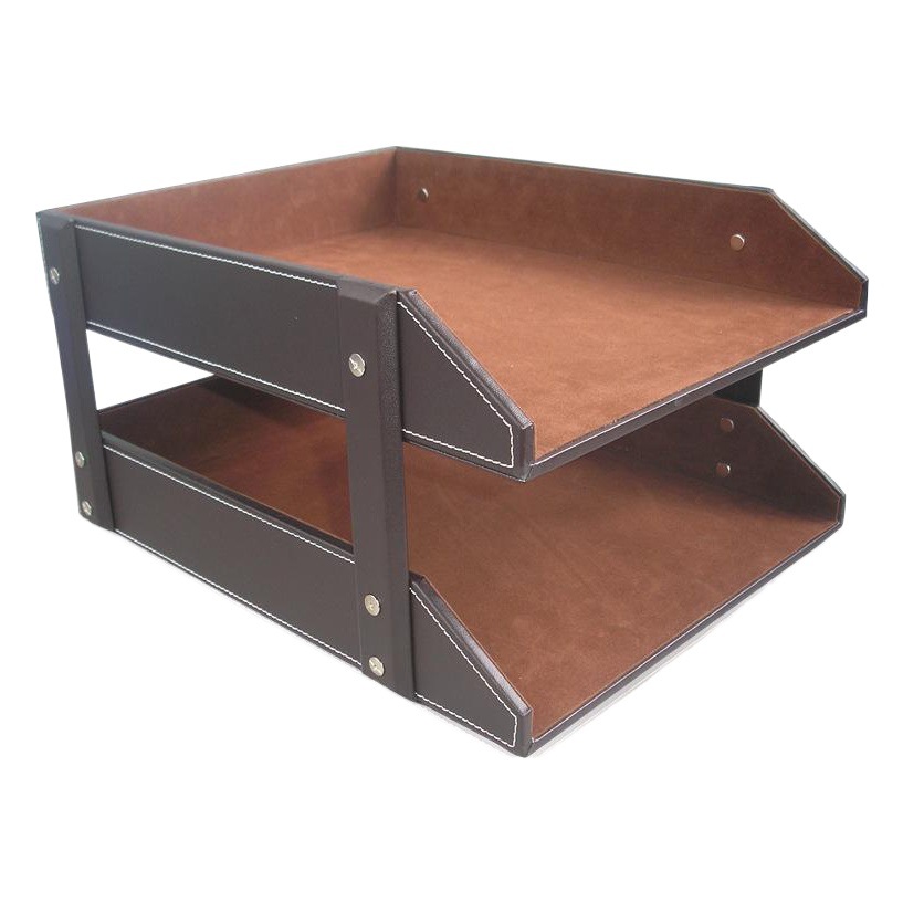 Business Information Rack Office Supplies Desktop Double-Layer Pu Leather File Rack A4 File Tray Information File Storage Rack