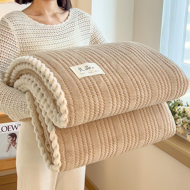 Picture of Cross-border Autumn and Winter Thickened Class A Milk Fleece Jacquard Blanket Office Nap Blanket Coral Fleece Cover Blanket Sofa Blanket