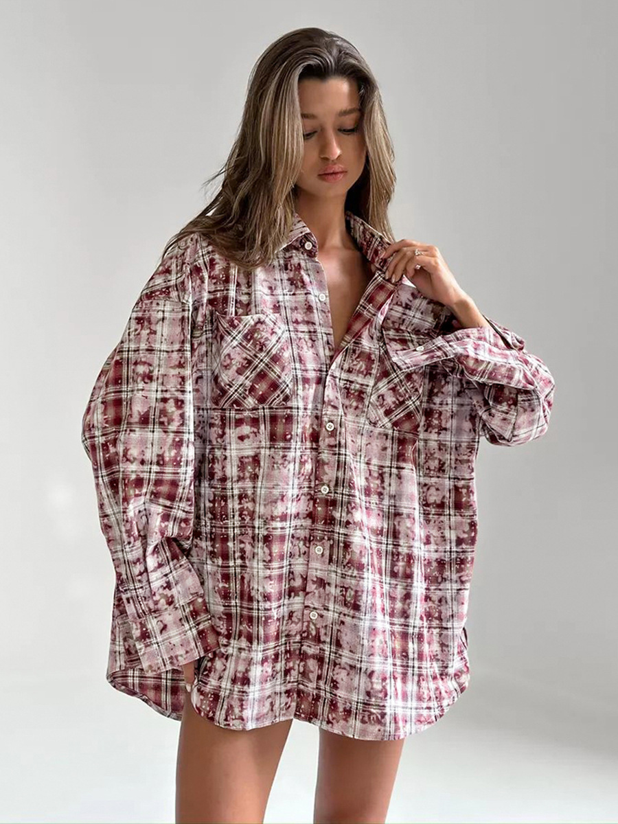 Autumn 2024 Street Retro American Style Retired Plaid Shirt Loose oversize Long Sleeve Shirt Top