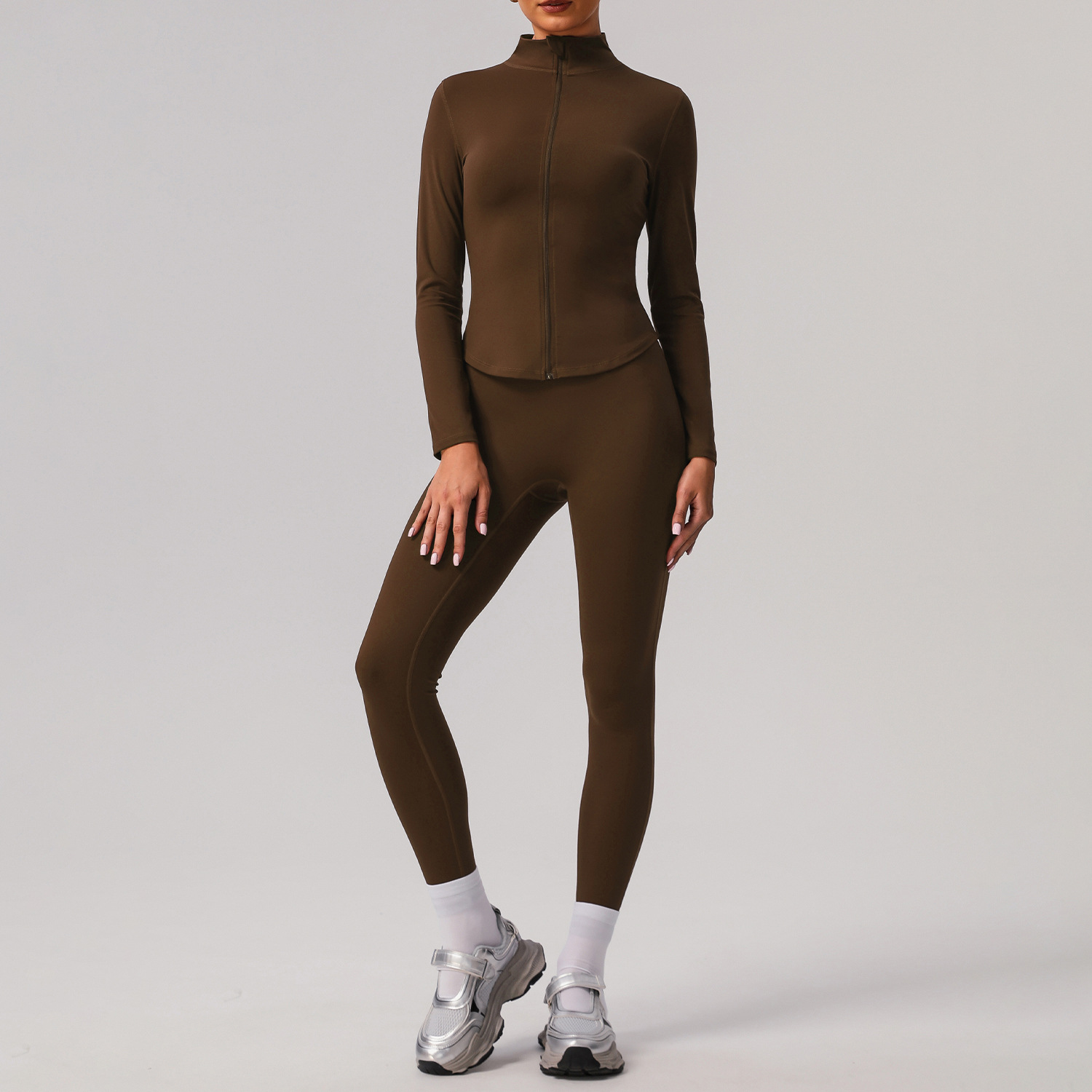 Picture of European and American Solid Color Tight Naked Yoga suit High Elastic Breathable Fitness Clothes Outdoor Body Shaping Running Sports suit Women