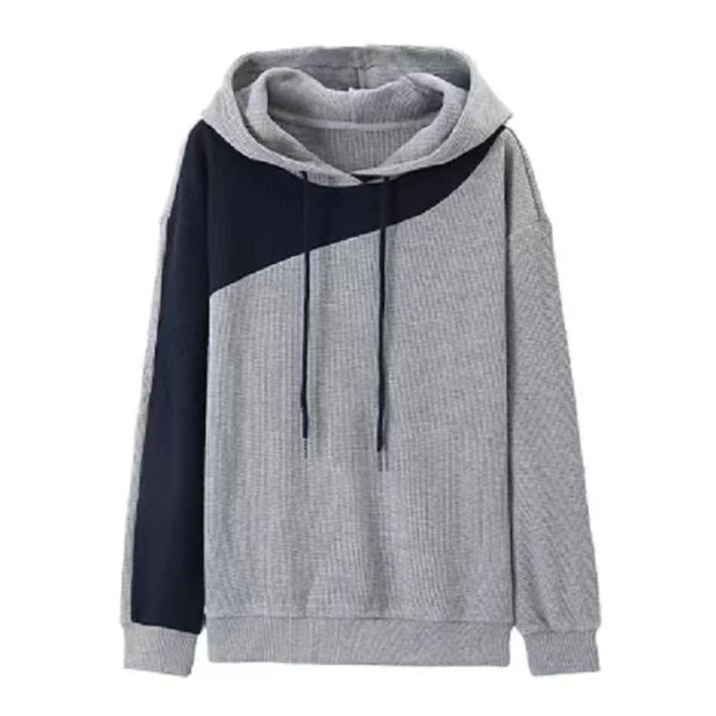 Picture of 2024 Spring and Autumn New Waffled Hooded Sweatshirt Women's Long-sleeved Stitching Loose Slimming Belly Covering Casual All-match Top