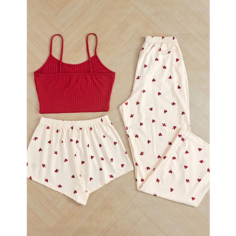Picture of Pajamas for Women Summer New Style Sweet and Cute Girl Three-piece Suit High-end Suspender Shorts Pants Home Wear Trendy