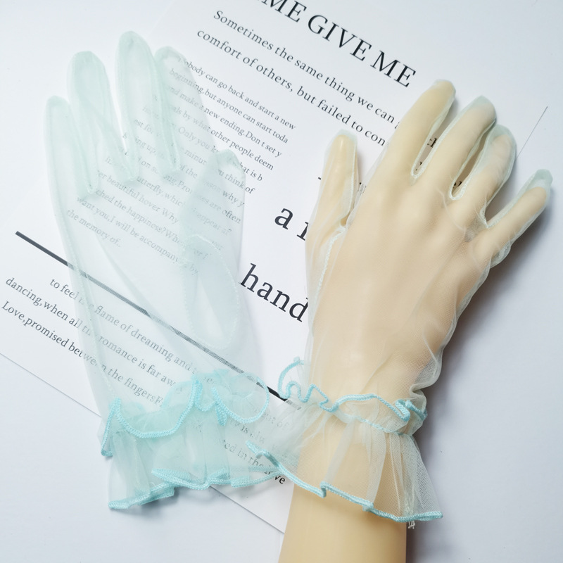 Picture of Transparent Short COS Gloves play Colorful Mesh Bag Finger Wedding Evening Dress Sexy Accessories Black Lace DIY