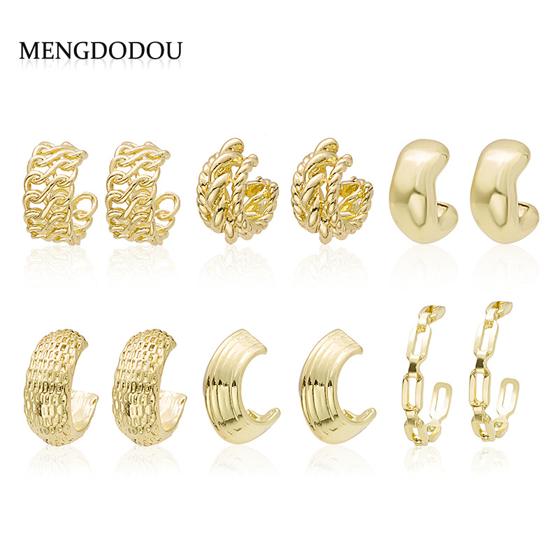 Silver Needle European and American Distinctive Texture C- shaped Earrings Ins Niche Design Sense Semicircle Concave Bump Fashion Earrings