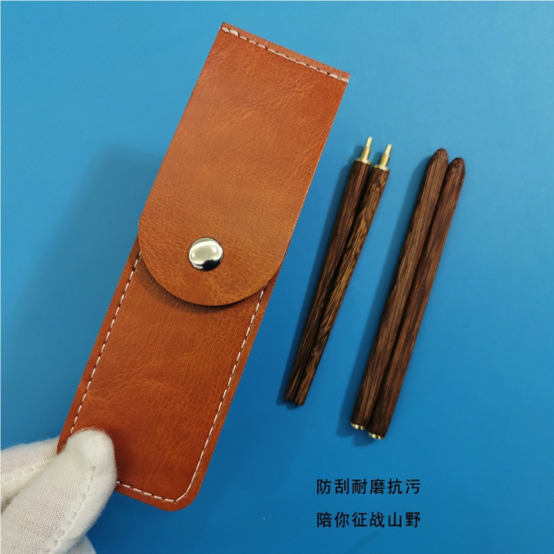 Picture of Cross-border good goods outdoor camping tableware leather case PU folding chopsticks storage bag leather gift protective case customization