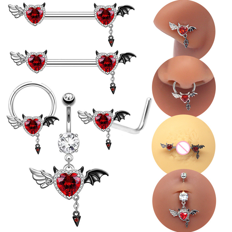 gatte cross-border bat series breast ring navel ring devil heart-shaped red zircon nose stud nose ring piercing jewelry