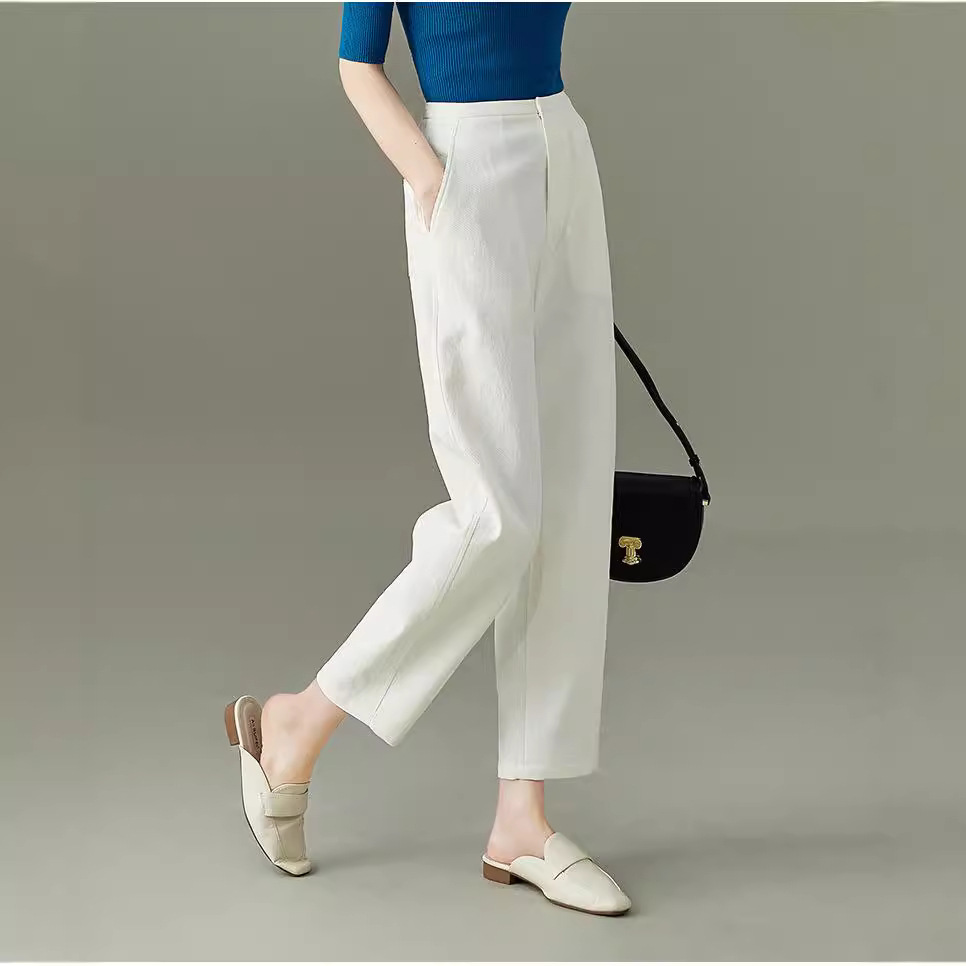 High-Quality White Sickle Pants for Women, 2025 Spring/Summer New Style, Loose Fit, Slimming, Casual Harem Pants, Balloon Pants