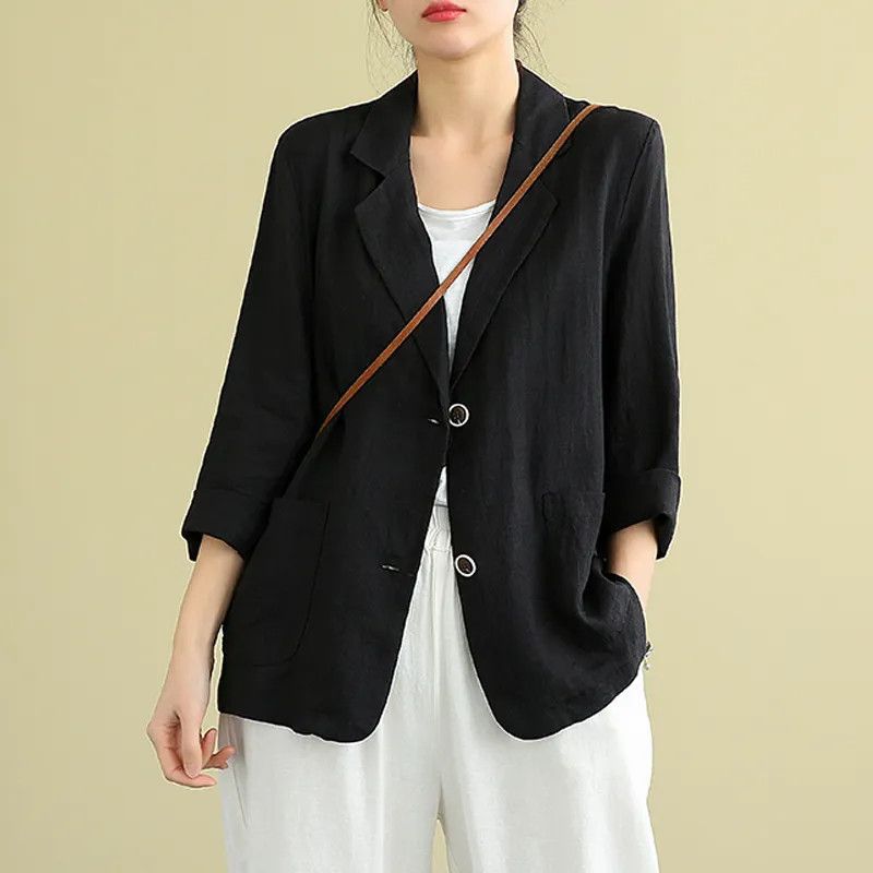 Picture of Cotton and Linen Outwear Small Suit 2025 Spring and Summer Loose Artistic Long-Sleeved Casual Elegant Sun Protection Clothing for Women