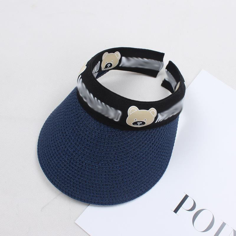 Picture of Summer children's cartoon straw peaked cap bear empty top breathable headband sun hat for boys and girls baby sun hat