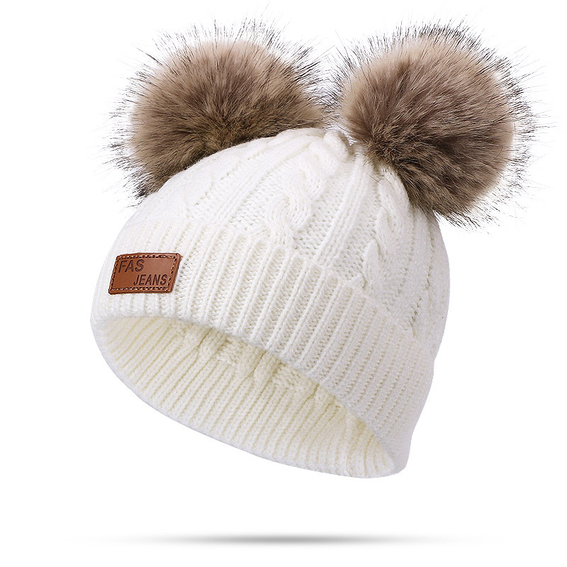 Picture of Winter Children's Neck Hat Two-Piece Pompom Baby Baby Knitted Hat Warm Wool Fleece-Lined Thickened Neck Set