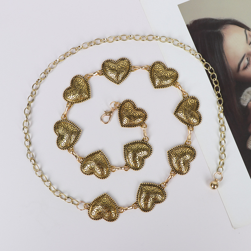 Retro metal love waist chain accessories women's bronze gold and silver chain belt decoration with skirt Shirt pants chain summer