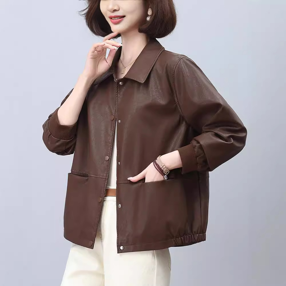 Picture of Leather Jacket Women's 2024 New Explosions Spring and Autumn Short Small Mother Western Style Thin Casual Leather Jacket Trendy