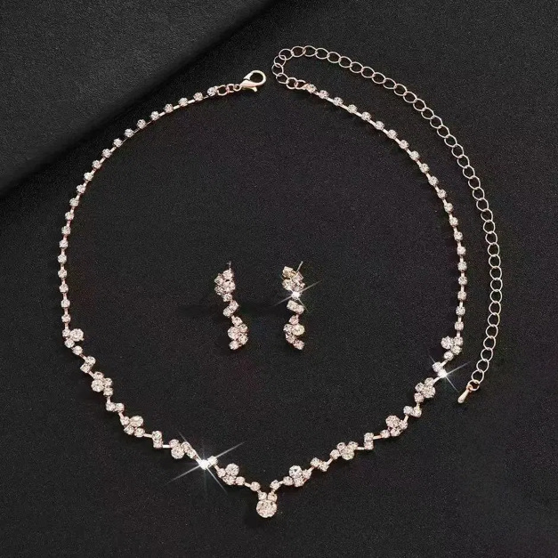 Picture of Cross-border Explosions European and American Fashion Elegant Flash Diamond Necklace Earrings suit Bridal Jewelry Women's Wedding Accessories 4867