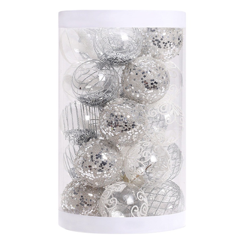 Cross-border New Christmas Decorations Silver White Boutique PET Painted Christmas Ball suit Christmas Tree Decorative Ball