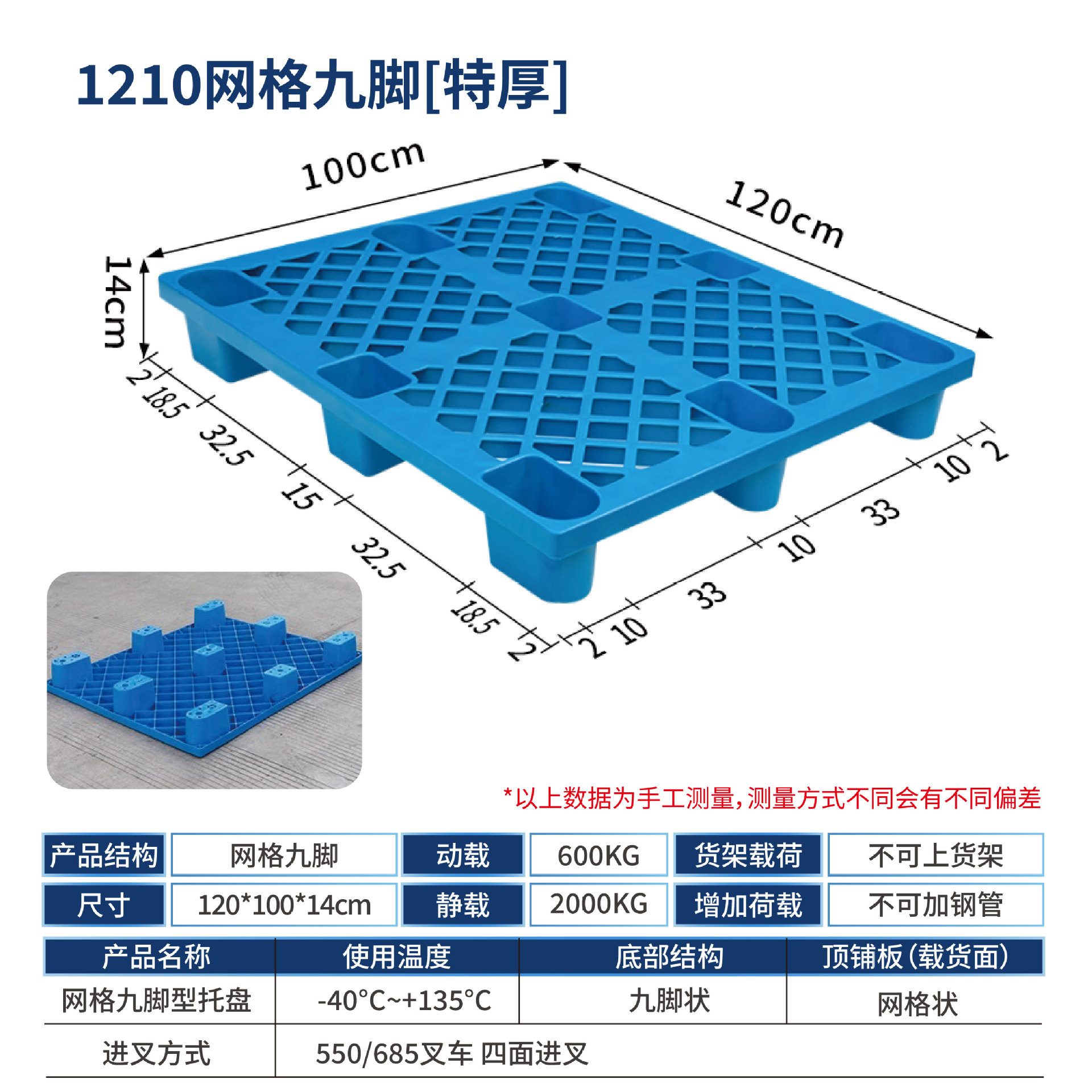 Picture of Plastic Pallet Nine-Foot Grid Forklift Pallet Warehouse Moisture-Proof Floor Board Logistics Pallet Plastic Pallet Manufacturer