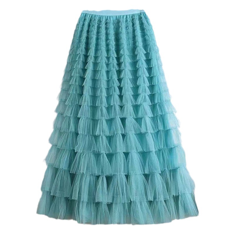 Cross-border Mesh Ruffled Elegant Skirt Women's 2025 Summer New Style Celebrity Dress Slimming Cake Skirt