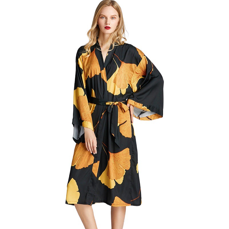 Picture of Yaoting Large Size Ice Silk Nightgown for Women, European and American Style, Large Size Ginkgo Pajamas, Spring and Summer Loungewear 1503, Casual and Comfortable