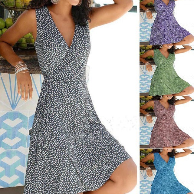 2023wish Amazon AliExpress popular floral belt dress women's polka dot cross-border foreign trade Europe and America