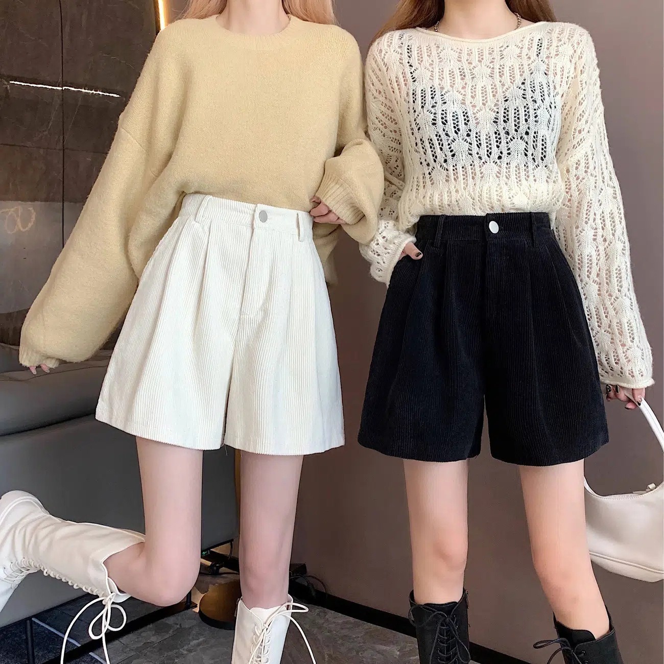 Fall 2025 new cropped pants, corduroy shorts, women's high-waisted A-line wide-leg pants, casual, versatile, comfortable skirts