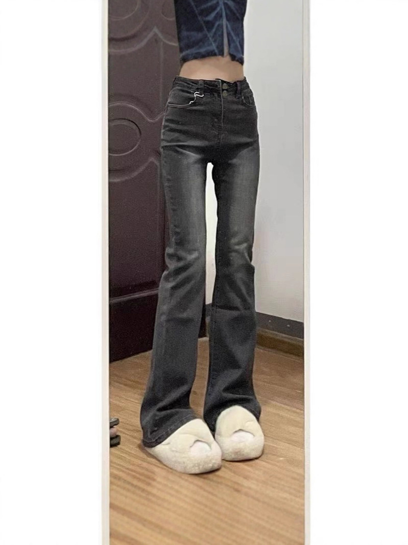 Smoke gray bootcut jeans women's spring and autumn new high-waisted slimming stretchy hot girl flared floor-length pants ins trend