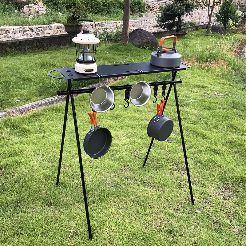 Picture of Outdoor Camping Triangle Storage Rack Ultra Light Tactical Storage Table Board Folding Portable Camping Tableware Rack