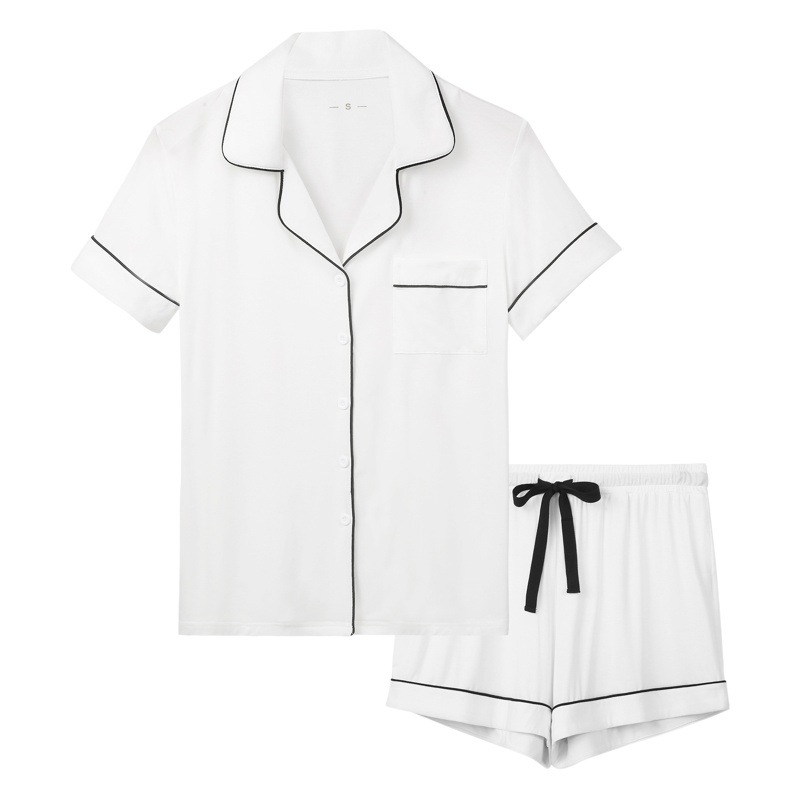 Cross-Border Amazon Best-Selling Rayon Modal Bamboo Fiber Short-Sleeved Shorts Pajamas for Women Spring and Summer Cardigan Home Wear