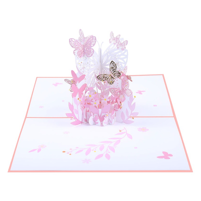 Valentine's Day three-dimensional greeting card butterfly flower basket blessing small fresh paper carving creative gift birthday card wholesale