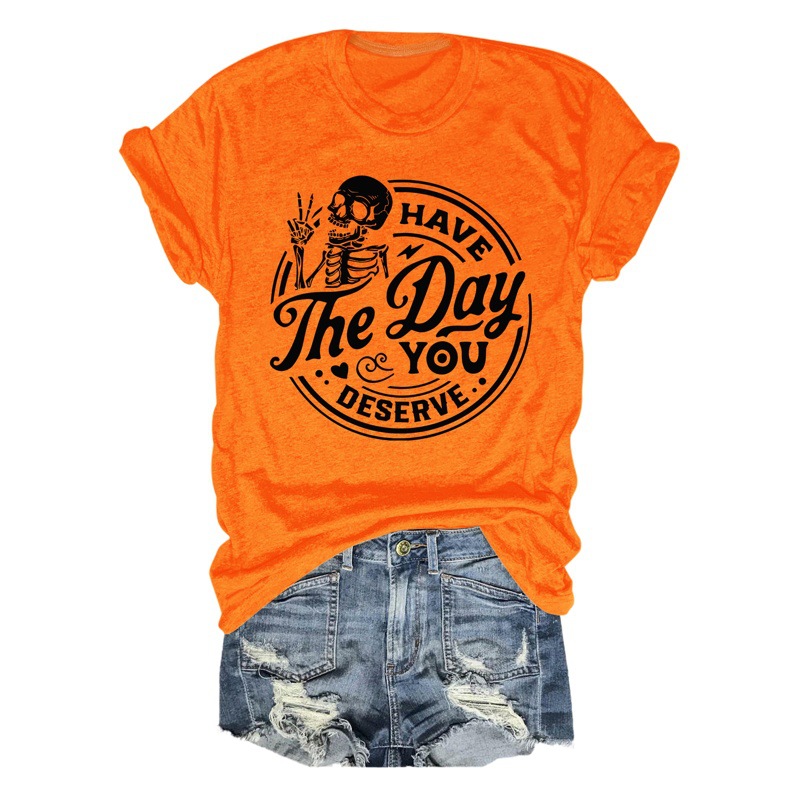 New in stock foreign trade women's clothing ebay Amazon wish independent station HAVE skull women's round neck T-shirt