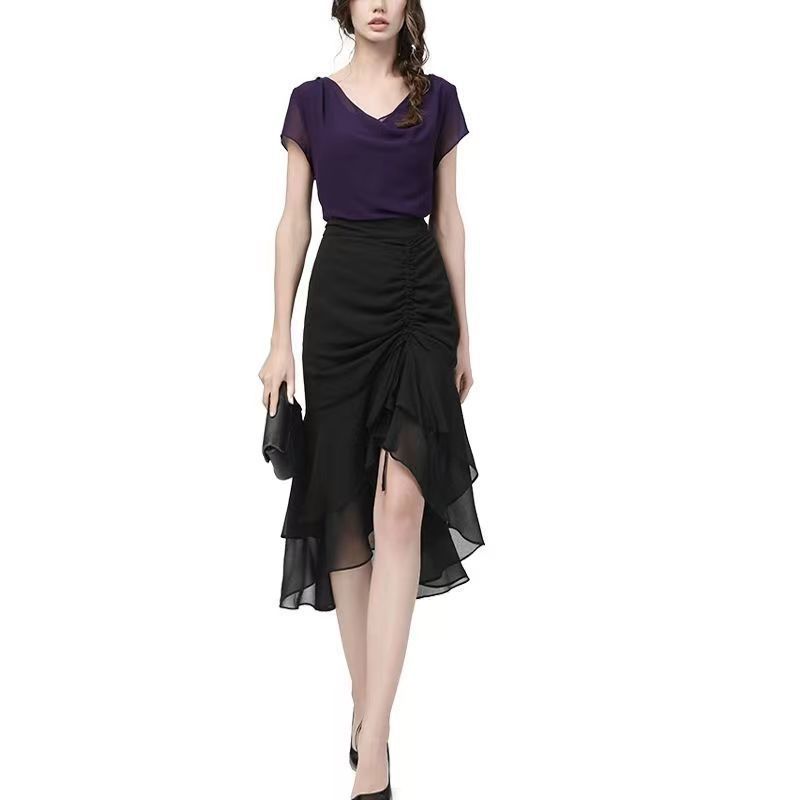 Chiffon Skirt High Waist Split Design Sense Niche Summer New Tight Waist Slimming Fishtail Hip Mid-length