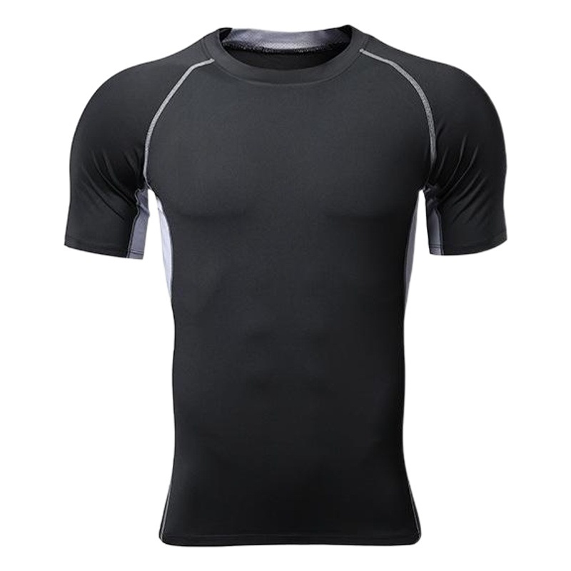 European and American Quick-Drying T-Shirts, Tights, Fitness Clothes, Men's Basketball Elastic Breathable Sweat-Wicking Round Neck Sports Short Sleeves